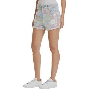 Sunset + Spring Mermaid Sequin Denim Shorts Distressed Size 27 | $288 Retail